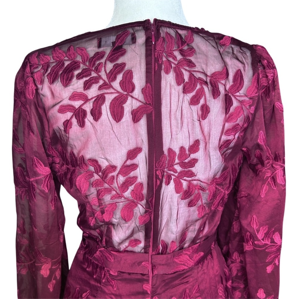 Lulu's Faux Wrap Midi Dress Large Party Holiday Chiffon Embroidered Asymmetrical - Picture 9 of 17